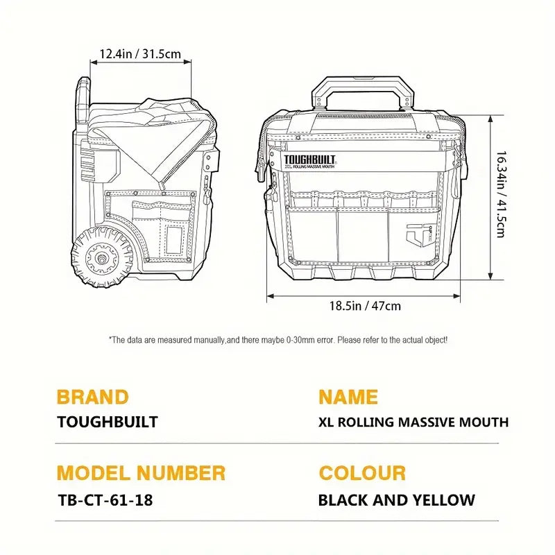 XL Borsa portautensili con rotelle e bocca grande