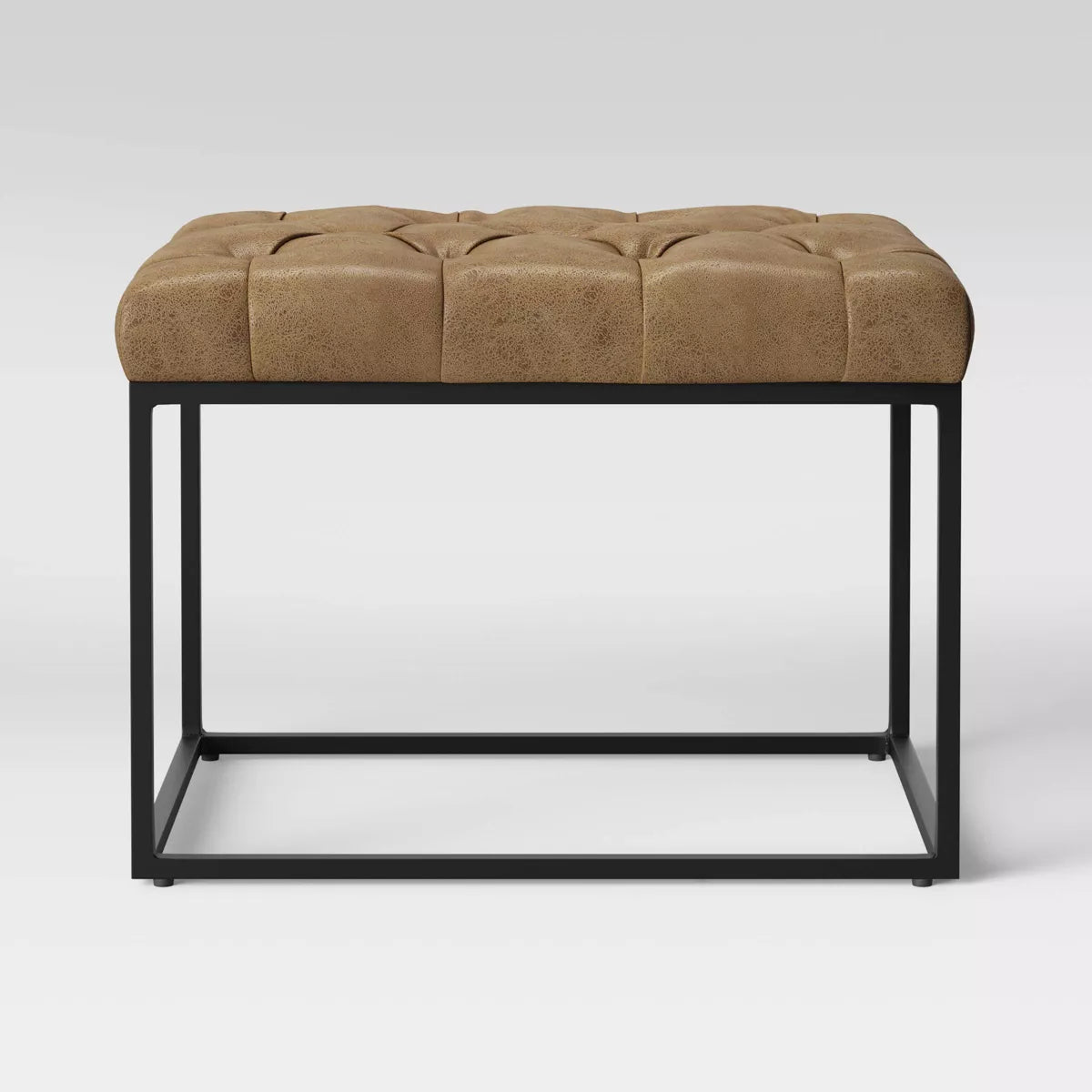 Trubeck Pouf trapuntato in similpelle con base in metallo - Marrone