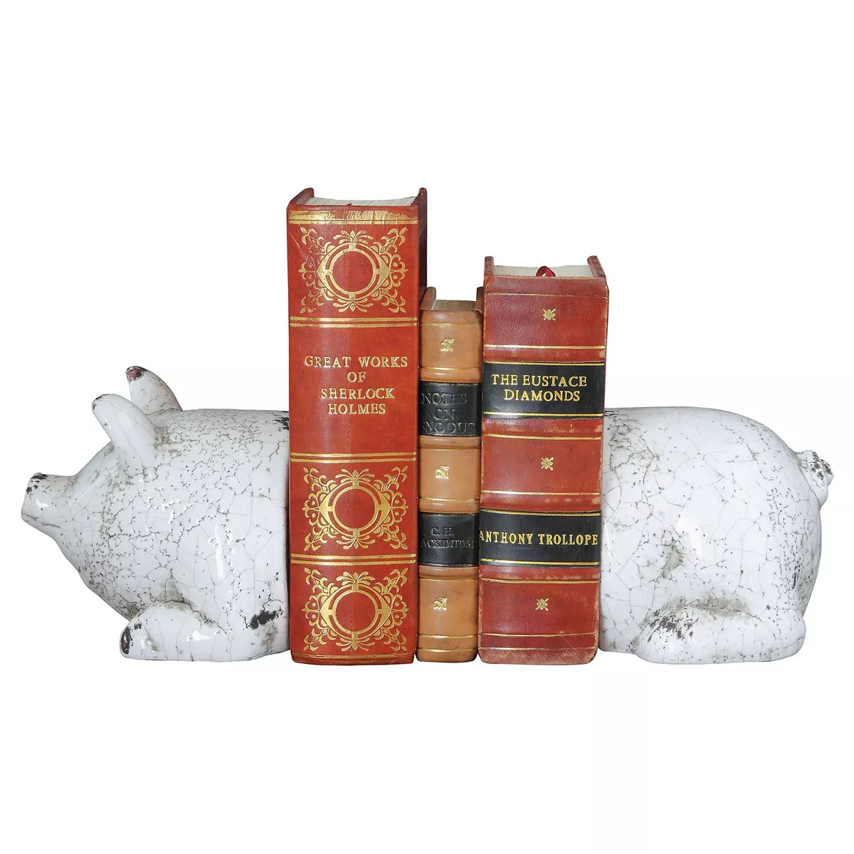 Storied Home TerraCotta Pig Bookends Antique White (5-1/4"): Farmhouse Style, Shelf Decor for All Ages