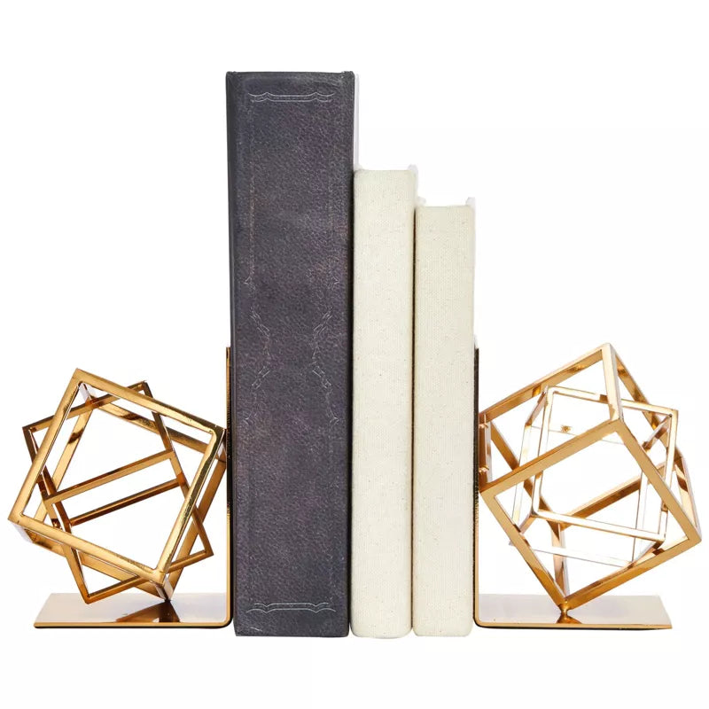 Juvale Decorative Gold Bookends with Square Geometric Metal Design