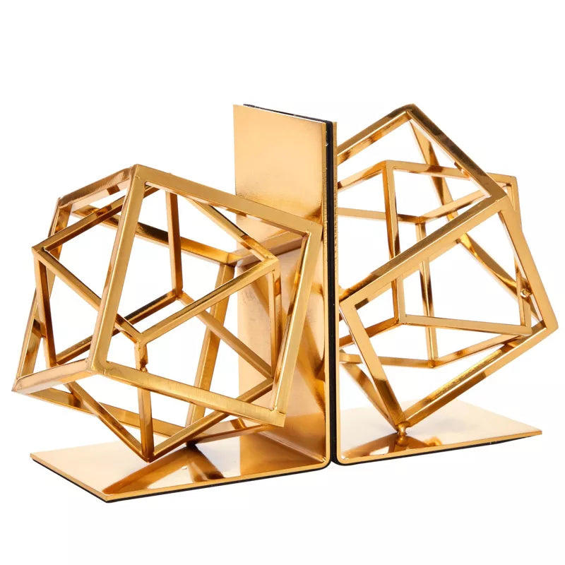 Juvale Decorative Gold Bookends with Square Geometric Metal Design