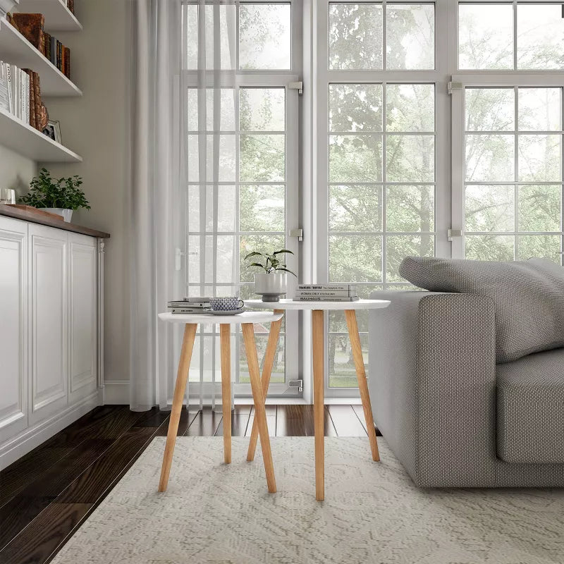 White Nesting Tables with Circular Tops