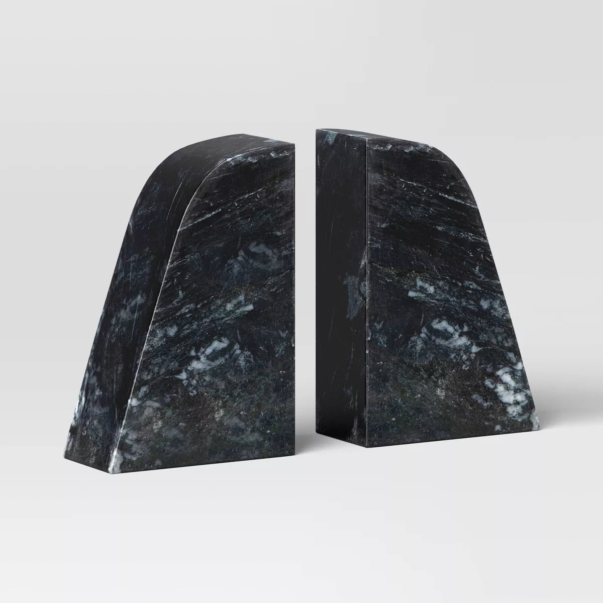 2-Piece Black Marble Bookends: Elegant Support for Table and Shelf Organization.